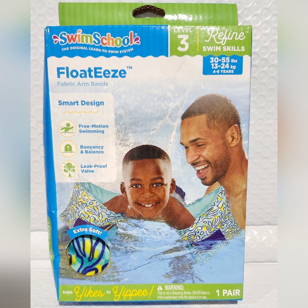 SwimSchool FloatEeze Soft Fabric Arm Bands Level 3 30-55 Ibs 4-6 Yrs Old 1 Pair